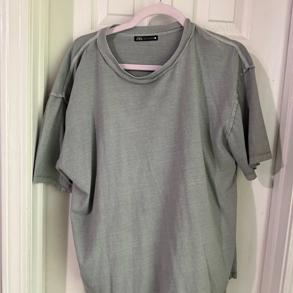 Zara Light Gray Casual Top. Distressed looking